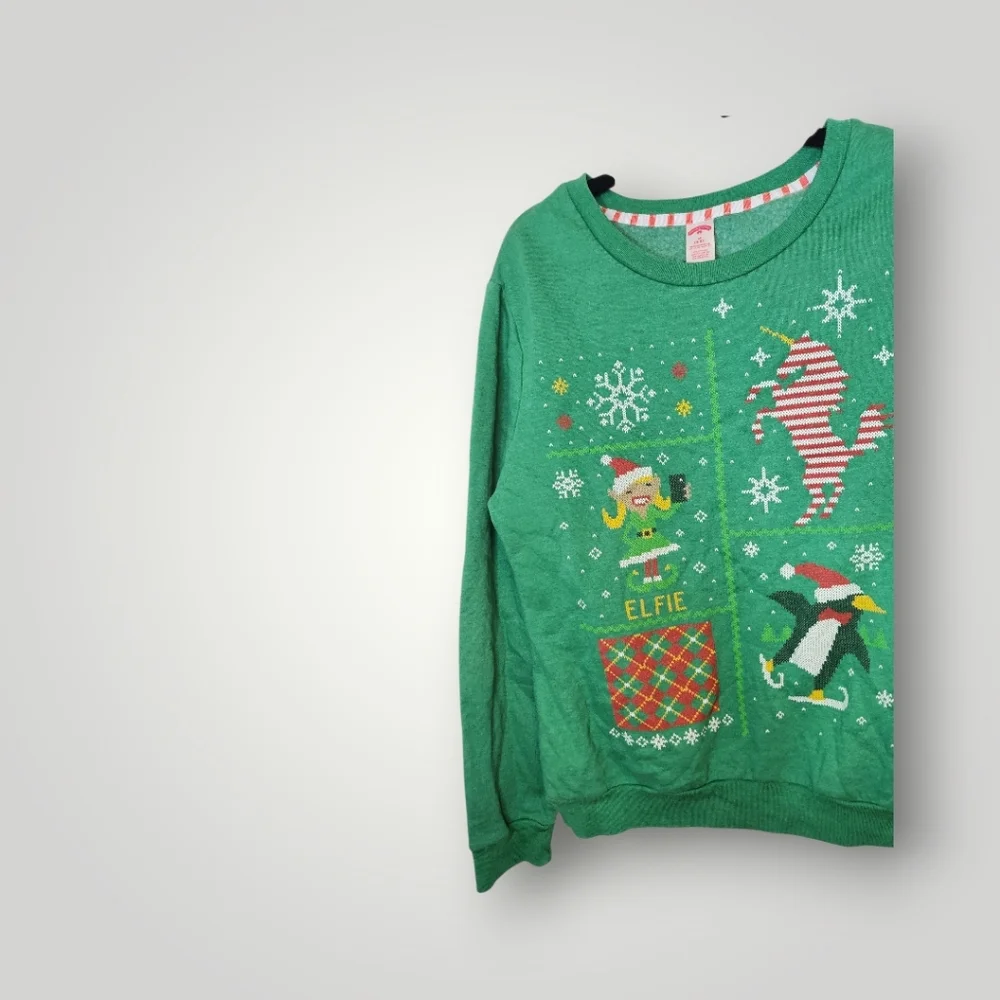 Holiday time Green Elfie Christmas Sweater ugly sweater size M 8 10